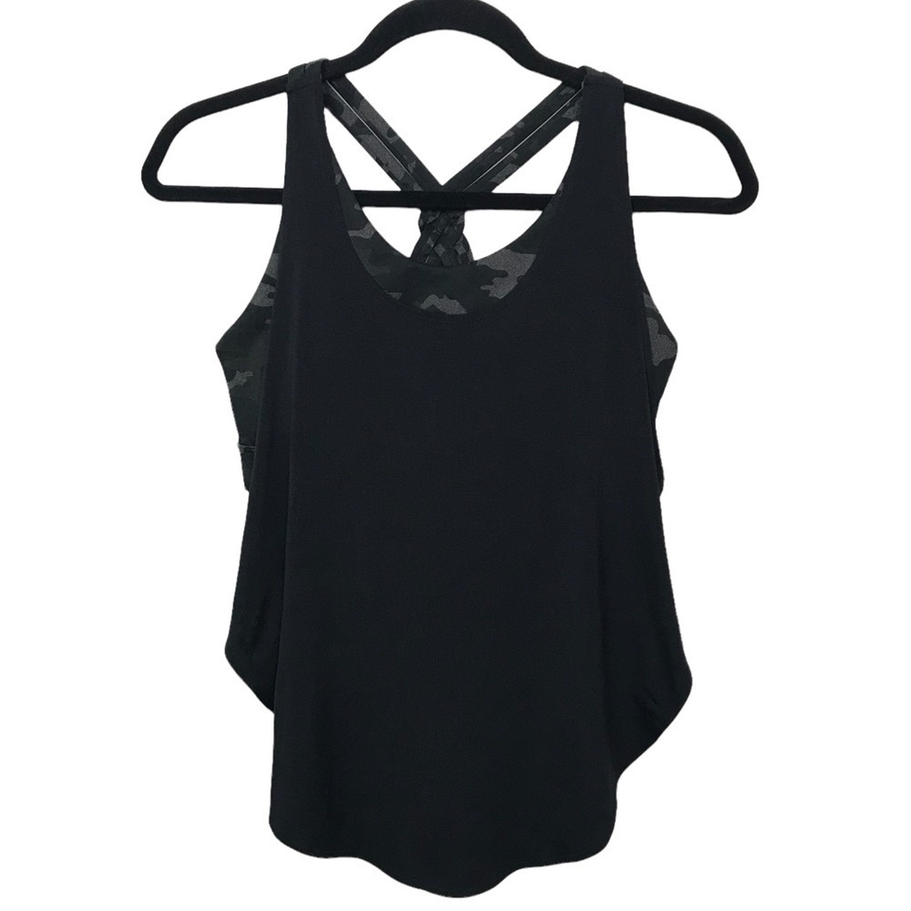 Fabletics Black Giselle Powertouch Tank w /Built in Camo Sports Bra Approx Small